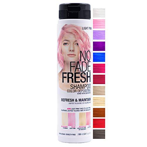 NO FADE FRESH Light Pink Hair Color Depositing Shampoo with BondHeal Bond Rebuilder - Vegan, Cruelty Free - Pastel Pink Color Refreshing Hair Dye - Sulfate, Paraben Free 6.4 oz