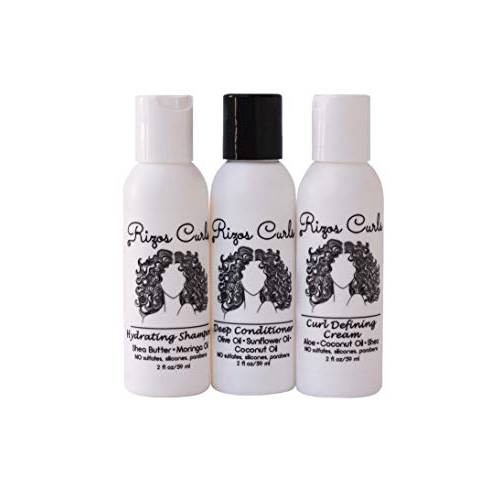Rizos Curls Trio Travel Kit for Curly Hair: Curl Defining Cream, Shampoo, Conditioner (2 fl oz each)