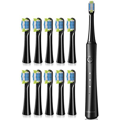 WHITEMPTER Sonic Electric Toothbrush for Adults, Rechargeable Sonic Toothbrush with 10 Brush Heads, Fast 2 Hr Charge Last 35 Days,Rechargeable Sonic Toothbrush with 40000VPM and 3 Modes (Black)