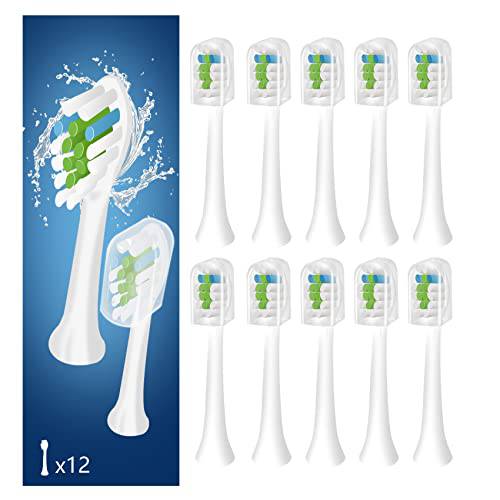 12 Pack Replacement Toothbrush Heads Compatible with fairywill P11 T9 Electric Toothbrush, W Shape Bristle Designed, Soft and Sanitary for Model P11 T9 Toothbrushes (White)