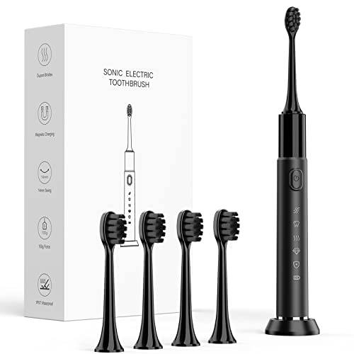 KHS Sonic Electric Toothbrush for Adults, Sonic Toothbrush with 5 Modes Tooth Brush Electric Set with 4 Brush Heads, Rechargeable Electric Toothbrush with 2 Min Smart Timer