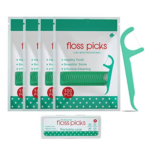 Mint Dental Floss Picks,Tooth Picks Flossers 400 Count with a Portable Travel Cases Floss(Mint, 400)