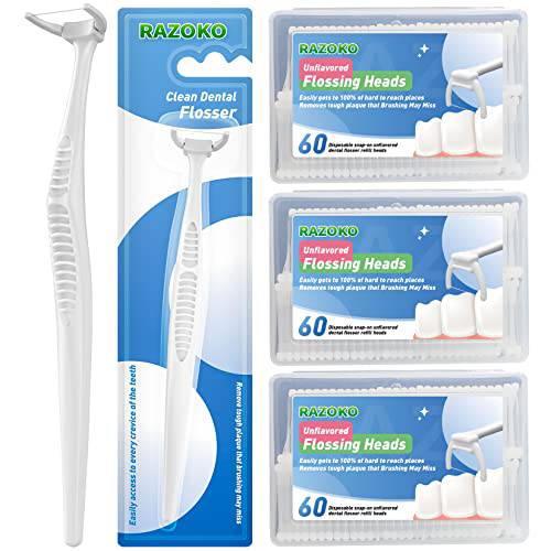Dental Floss Picks, Clean Dental Flossers Kit with 2 Handle and 180 Extra Strength Refills