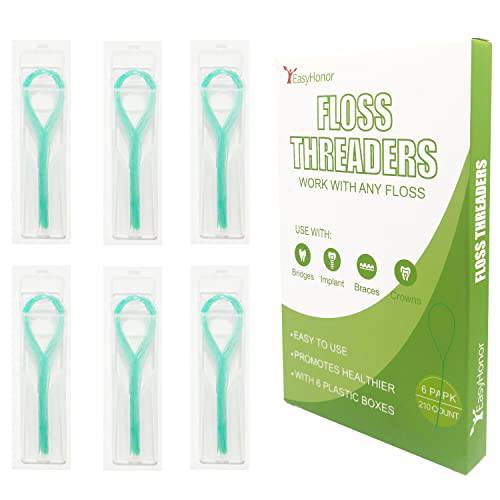 EasyHonor Dental Floss Threaders for Braces, Bridges, and Implants ,Green, 210 Count (6 Pack)
