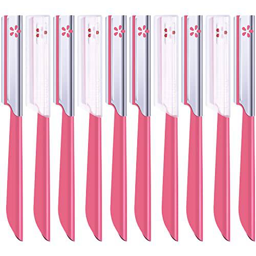 10 Pieces Eyebrow Razor for Women Facial Shaver Razor Brow Shaper Eyebrow Trimmer Dermaplaner Shaping Tool with Cover (Pink)