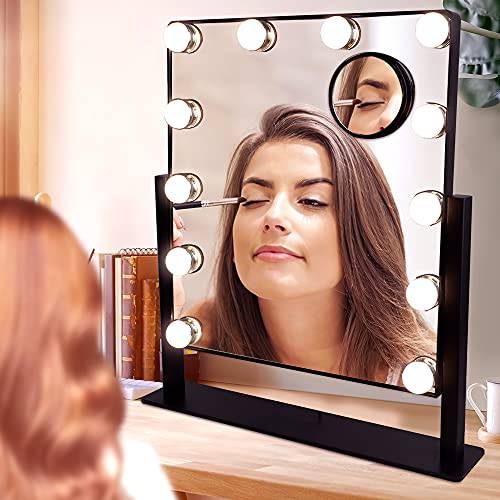 Depuley Makeup Vanity Mirror with Lights with 12 Dimmable LED Lights, Hollywood Lighted Makeup Vanity Mirror with 360°Rotation, 3 Color Modes Lighted Mirror, Smart Touch Control, 10X Magnification
