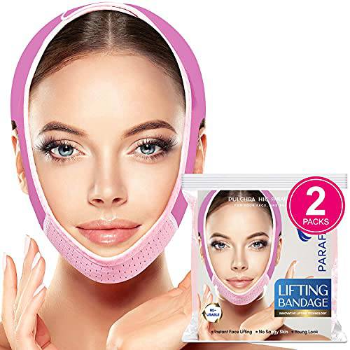 Reusable V Line Mask Facial Slimming Strap - Double Chin Reducer - Chin Up Mask Face Lifting Belt - V Shaped Slimming Face Mask (2PCs), Pink