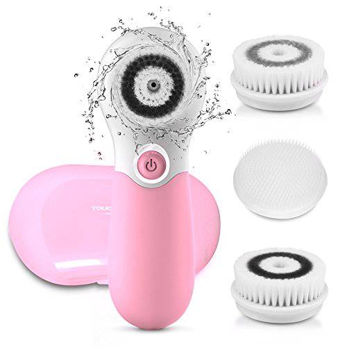 TOUCHBeauty 3in1 Facial Brushes for Cleansing Exfoliating Massaging, Professional Deep Pore Spin Brushes | Travel Case, Waterproof, Battery Powered Pink