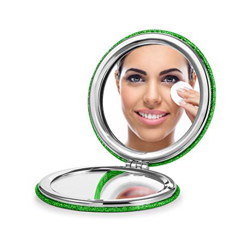 OMIRO Compact Mirror, Round PU 1X/3X Magnification, Ultra-Portable for Purses and Travel,Green