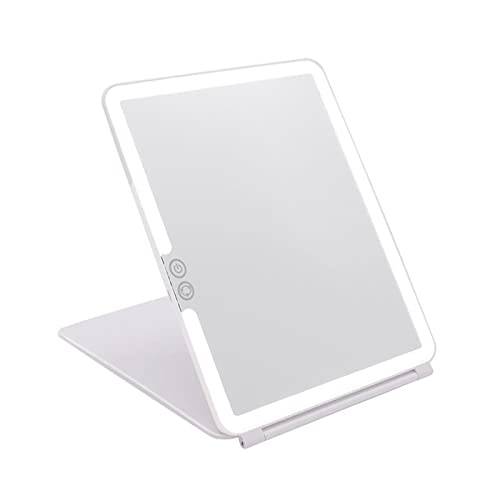 Infitrans Folding Travel Mirror Lighted Makeup Mirror 3 Colors Light Modes USB Rechargable 1800mA Batteries Portable Ultra Thin Compact Vanity Mirror with Touch Screen Dimming (White)