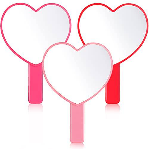 3 Pcs Heart Shaped Handheld Mirror Valentine’s Day Travel Makeup Mirrors Small Heart Mirrors Decorative Hand Held Mirror Plastic Cosmetic Mirror with Handle for Women Girls Valentine’s Day, 3 Color ()