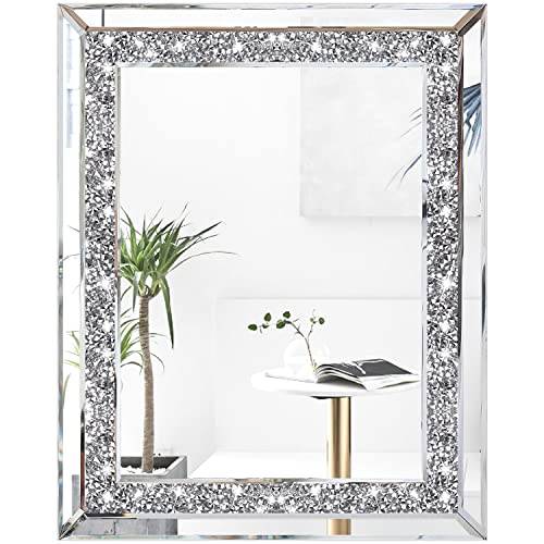 ZOLAPI Crystal Rhinestone Diamond Wall Mirror.Brilliant Hand-Spliced Glass Mirror.Accent Decorative Mirror for Hallway/Bathroom/Bedroom（16”x20”）