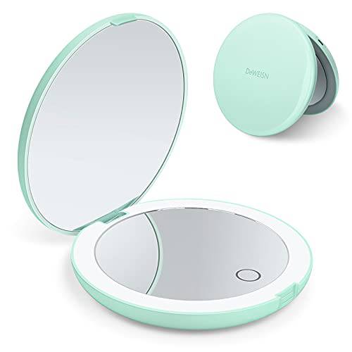 Compact Rechargeable Lighted Makeup Mirror for Travel, Purse and Handbags,1X and 10X Magnifying Handheld Makeup Mirror with 10 LEDs Lights, Large 5” Wide Illuminated Double Side Folding Mirror