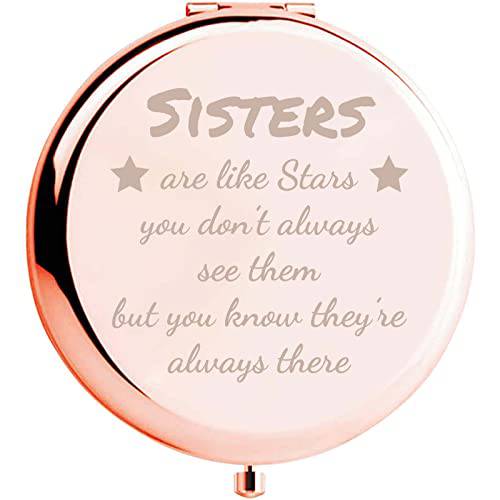 kuukzuuk Sister Gifts from Sisters, Sisters are Like Stars Gorgeous Rose Gold Compact Mirror Unique Friendship Gift for Women Girls Sisters for Women