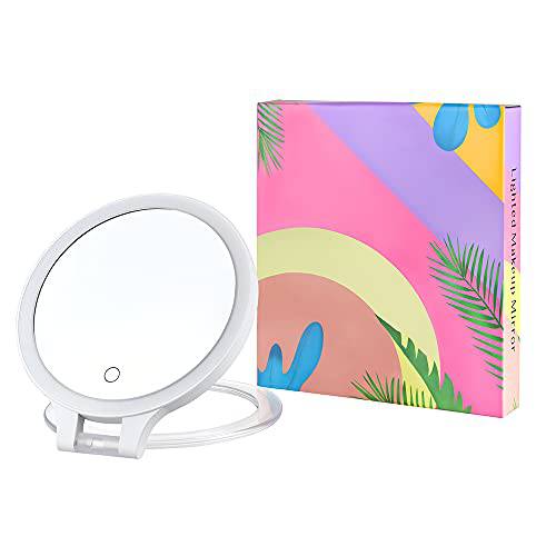 YoHumk 7X/1X Magnifying Mirror - for Makeup，Shaving，Travel，Bathroom - Two Sided Table Mirror with Adjustable Folding Ring, Cosmetic Mirror with Lights (3 Colors) / Eyebrow Tweezing, Blackhead Removal