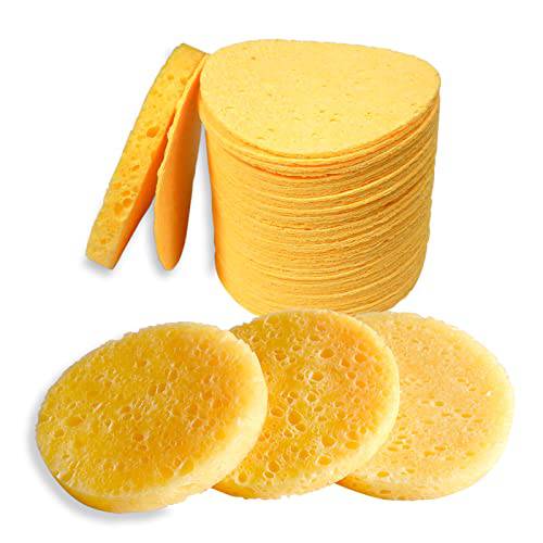 52-count Compressed Facial Sponges for Estheticians,Bulk Natural Cellulose Cosmetic Facial Sponges for Cleansing Exfoliating Makeup(yellow)
