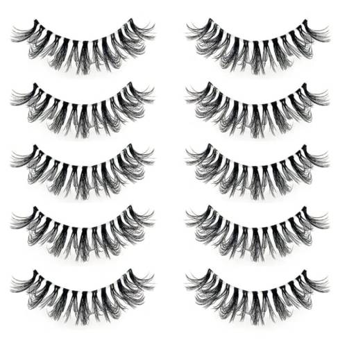 KSYOO Clear Band Manga Lashes 8- 15mm D Curl Faux Mink Anime Lashes Look Like Extensions, Semi-dramatic 3D Multi Layered Strip Lashes, Reusable, Invisible Band Strip Eye Lashes - 5 Pairs (Clear Band U6)