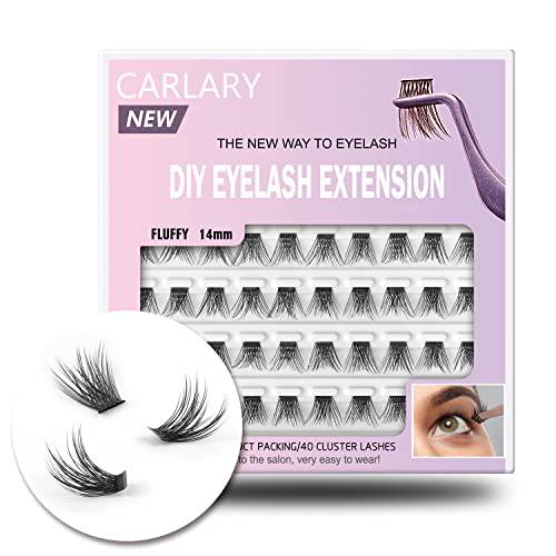 CarLary DIY Eyelash Extension, Individual Lashes, 3D Effect Reusable 40 Cluster Lashes, C Curl Fluffy Wispy Individual Eyelash Clusters for Home Eyelash Extensions (Fluffy-12mm), 40 Count (Pack of 1)