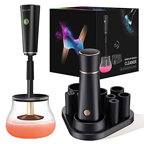 NICARE Makeup Brush Cleaner and Dryer Machine, Electric Cosmetic Automatic Brush Spinner with 8 Size Rubber Collars, Wash and Dry in Seconds, Deep Cosmetic Brush Spinner for Brushes