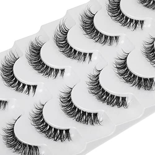 JIMIRE Demi-wispies Faux Mink Eyelashes with Clear Band Russian Strip Lashes Fluffy Natural Look Wispy Light 13MM Short False Eyelashes Invisible Small 3D Fake Lashs Pack 7 Pairs