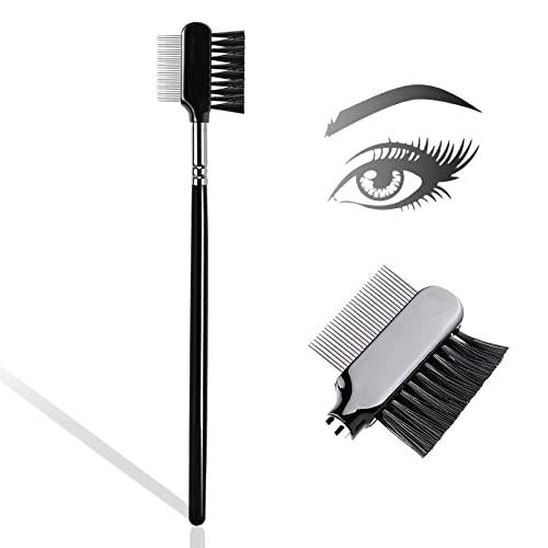 BLEGGEIT Pro Eyebrow Brush and Comb, Metal Eyelash Brush and Eyelash Comb Separator, Steel Brow Brush and Eyebrow Comb Set, Spoolie Brush and Angled Brow Brush, Precision Application, Defining and Shape (1 Pc Eyebrow Brush and Comb)