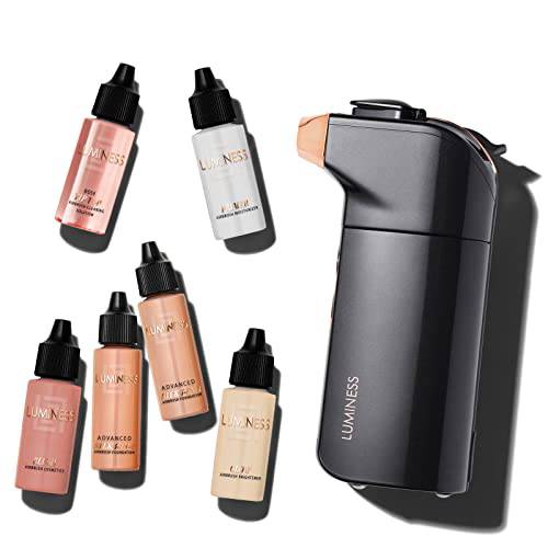 Luminess BREEZE DUO Airbrush Makeup System, Medium Coverage – 9-Piece Kit includes 2x Silk Airbrush Foundation, Soft Rose Blush, Glow Highlighter, Moisturizer Primer, and Airbrush Cleaning Solution