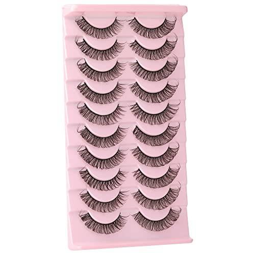 wiwoseo False Eyelashes Russian Strip Lashes Natural Look 3D Effect Wispy Fluffy Curly 15MM Lashes 10 Pairs Pack
