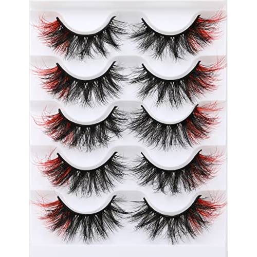 False Eyelashes Fluffy Mink Lashes Wispy Colored Lashes Red Strip Lashes Pack by Kiromiro (Red)