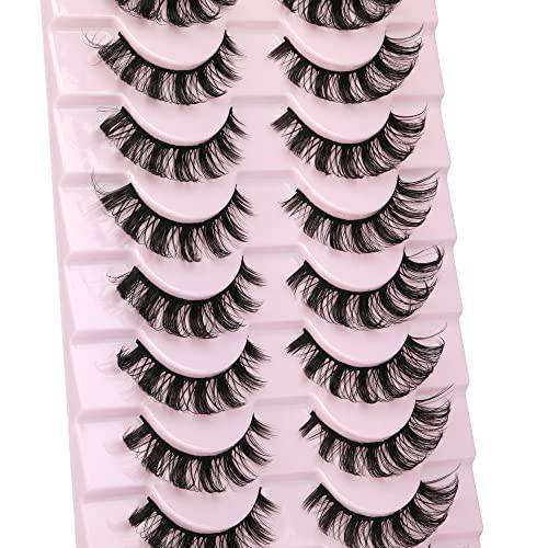 wiwoseo Eyelashes Russian Strip Lashes D Curly Natural Fluffy Lashes Wispy 15MM False Lashes 3D Effect Faux Mink Lashes 10 Pairs Pack