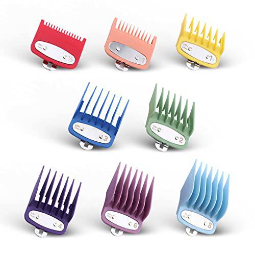 8 Color Professional Hair Trimmer/Clipper Guard Combs Guide Combs with Metal Clip Color Coded Cutting Guides/Combs - 1/16 to 1(1.5-25mm) -Great for Hair Clippers/Trimmers Attachment