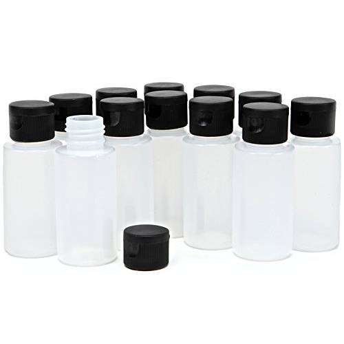 Vivaplex, 12, Clear, 2 oz, Plastic Squeeze Bottles, with Black Flip Top Caps