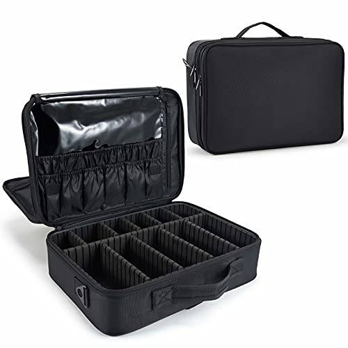 Makeup Case Large, Stagiant Makeup Organizer Bag for Make up Artist, 3 Layer 16 IN Travel Train Case Makeup Bag for Cosmetic Hairstylist Nail Tech, Black
