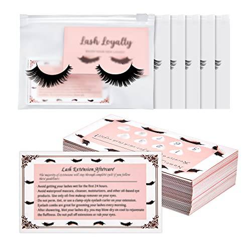 150 Pieces Eyelash Aftercare Supplies 50 Empty Eyelash Makeup Bag 100 Lash Care Cards Zippered Eyelash Packaging Bags Instruction Pouch Loyalty Eyelash Cards Lash Print Pouch for Women (Pink)