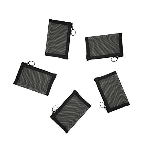 patu Mini Zipper Mesh Bags, 3 x 4, Size XS / A8, 5 Pieces, Keychain Pouch Key Holder, Coin Purse, Clear Travel Kit Small Item Cosmetic Organizer, Black