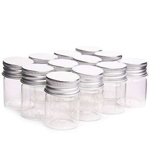 12 Pcs Empty Clear Glass Bottles with Screw Aluminum Cap Mini Container Jars for Essential Oil Powders Cream Ointments Grease Cosmetic Makeup Sample(15ml)