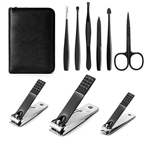 Nail Clippers Set, Professional Stainless Steel Fingernail Toenail Clipper Kit with Leather Bag, Manicure Set for Men and Women(18 in 1 Black)