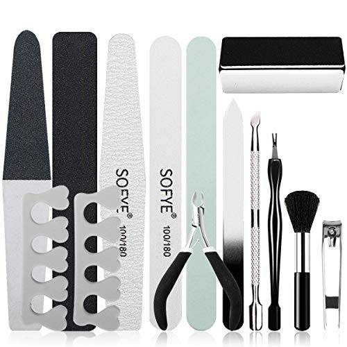 SOFYE Nail Files Set Professional Manicure Pedicure Set Nail Buffers Nail Files Double-Sided Emery Board Grooming Kit Salon Washable 15 in 1