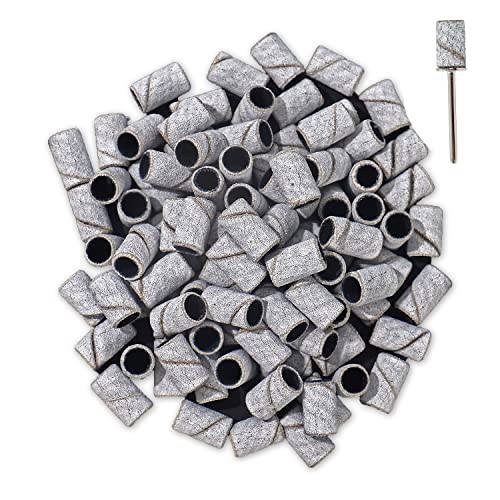 100pcs Sanding Bands for Acrylic Nails Efile Nail Sanding Bands Bits Fine Grit Manicure Sanding Pieces Replacement with Mandrel Drill Bit - 240 Grit