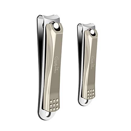 Sharpest Nail Clippers Set Heavy Duty Stainless Steel Nail Cutter Fingernail and Toenail Clippers with Built-in Nail File, 2 Pack Precise Nail Trimmers with Case for Men and Women