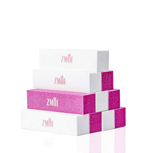 ZMOI 10 PCS Natural and Acrylic Buffer Blocks – Pedicure-Manicure Medium Grit 4-Way Professional Nail Buffer – Easy to Use Nail Art Tips Tool – Lightweight and Durable (Pink/White)