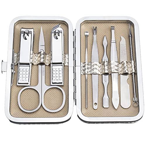 Stainless Steel Nail Clippers, Nail Clippers Set, Super Sharp and Sturdy Nail and Toe Nail Scissors, 9-Piece Set with Box TUOHAIBZHU (Gold)