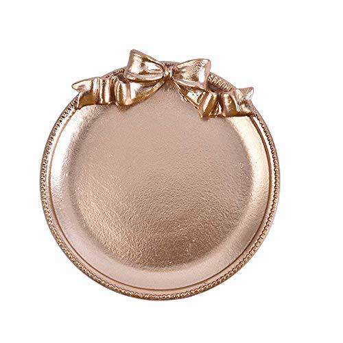 Vintage Decorative Tray Bow-Knot Jewelry Storage Tray Rings Chain Bracelets Earrings Trays Jewelry Organizer Nail Art Display Stand(circle,gold)
