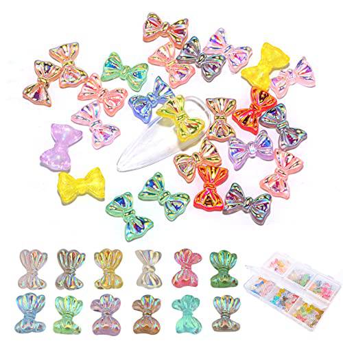 Bling World 80PCS 3D Cute Gummy Bow Knot Resin Nail Art Decoration, Candy Gummy Acrylic 3D Bow Knot Nail Charms, Colorful Cute Resin Bow Knot Shaped Nail Charms Art Accessories for Nail Art Designs