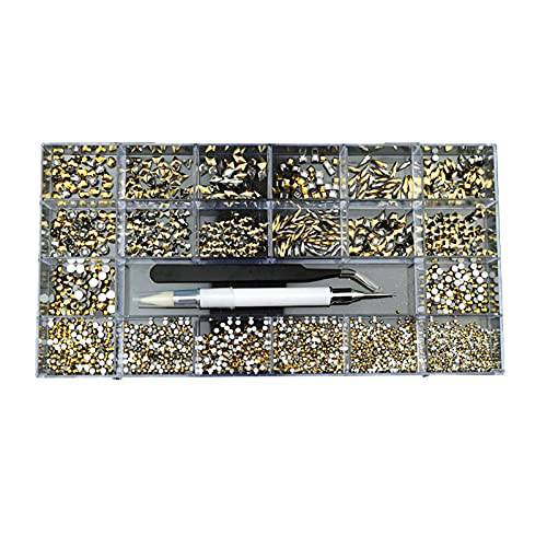 Manicure Nail Art Rhinestones Set Diamond Dotting Pen Decorations With Tweezer (Gold)