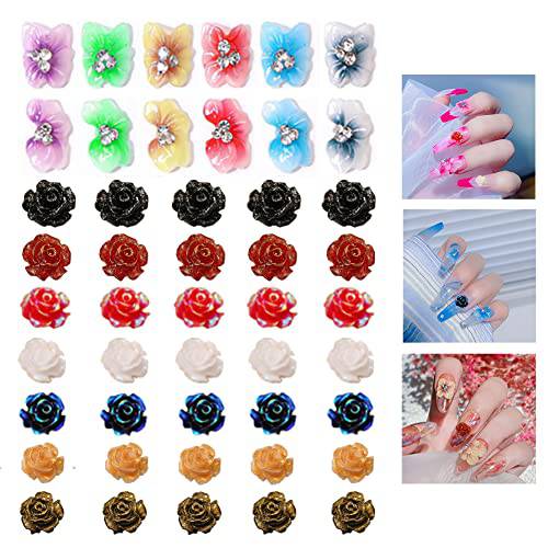 47Pcs Rhinestones for Nails 3D Nail Charms Benuomi Acrylic Flower Nail Art Trendy Charms Resin Charms Rhinestones Accessories for Nail Art Designs Nail DIY Crafting Accessories