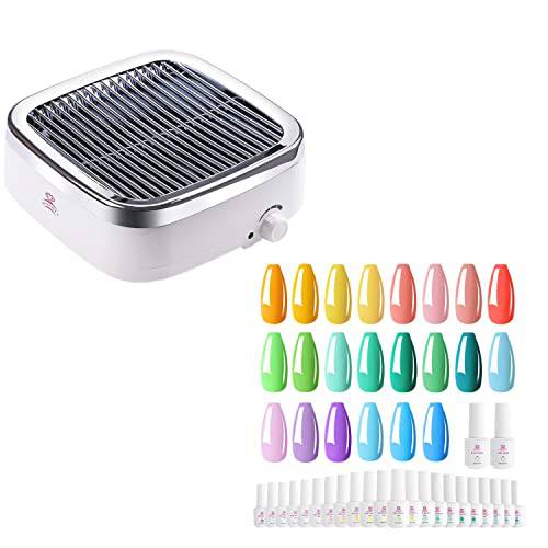 Makartt Nail Dust Collector 60W Bundle with 24Colors Gel Nail Polish Kit Dust Collector for Nails Acrylic Nail Drill Dust Extractor Nail Salon Equipment with 2 Powerful Nail Fan