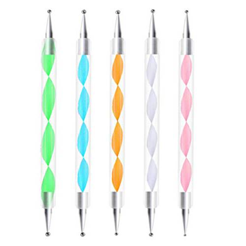 WOIWO 5 PCS Nail Tool Point Drill Pen Acrylic Double-Head Point Pen Screw Metal Head Hook Painting Flower Color Painting With Point Flower Tool