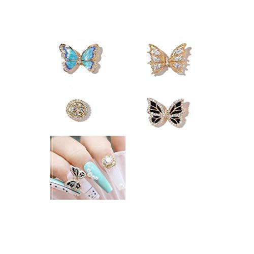 Bling Toman 3D Butterfly Nail Art With Nail Art Rhinestone Glue Gel Set Nail Butterfly Zircon Gold/Silver-plated Color Flying Nail Diamond for Nail Art Decoration & Finger Toy (GOLD&BLUE)