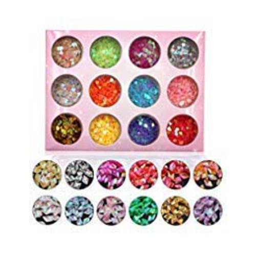 Minejin Nail Art Glitter Sequins 3D Paillette Heart Shape Chunky Flakes With Rhombus Manicure Tips Decoration 2 Set
