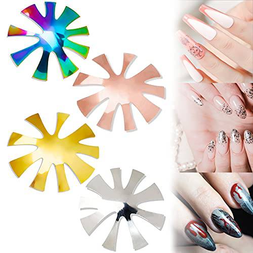 4 Pcs Nail Manicure Edge Trimmer Nail Cutter Plate, Colorful French Tip Nail Guides French Tip Cutter Manicure Kit, Stainless Steel Nail Art Making Clipper DIY Plate Module